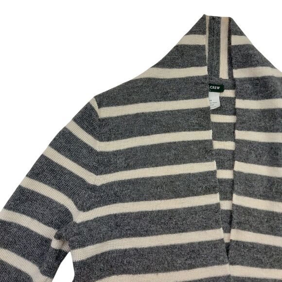 J Crew Sweater Womens XS Gray Stripes Knitted Baby Alpaca Shawl Collar Preppy - Picture 3 of 11